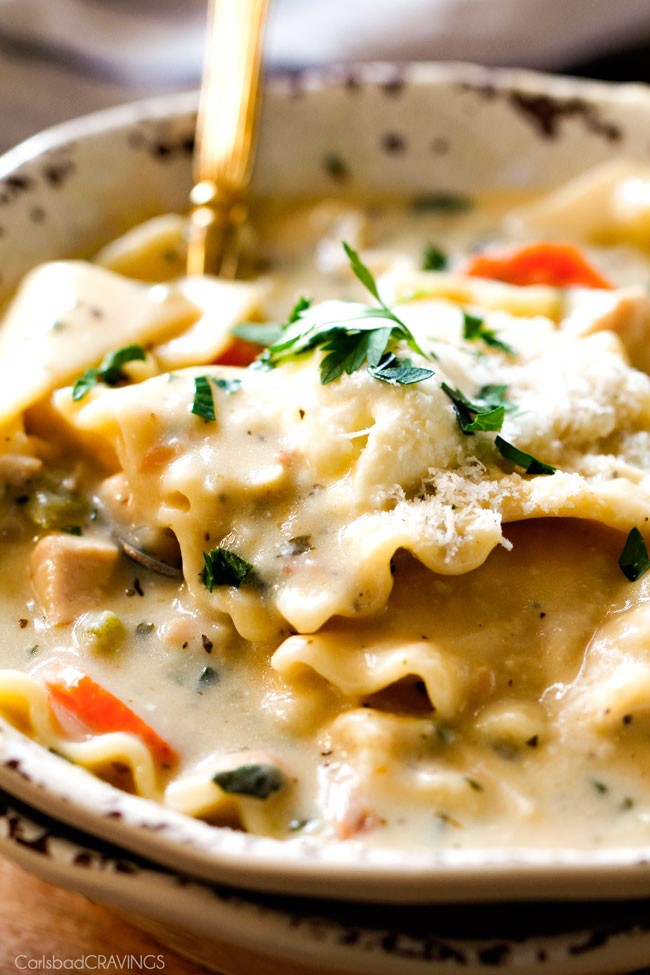 Easy, Creamy One Pot White Chicken Lasagna Soup  lorelei livingston  Copy Me That